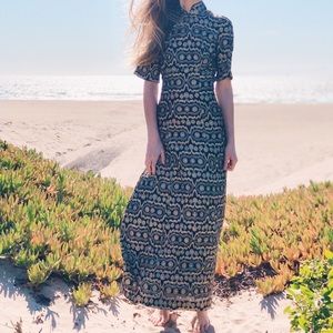 Vintage 1950s Handmade Metallic Gold Lace Gown